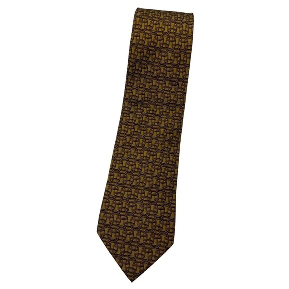 GUCCI Men's 100% Silk Necktie LUXURY Tie Brown Equestrian W:3.6" EUC